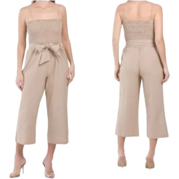 House of Harlow 1960 Linen Rayon Tan Cropped Jumpsuit Women's XS - Picture 1 of 11